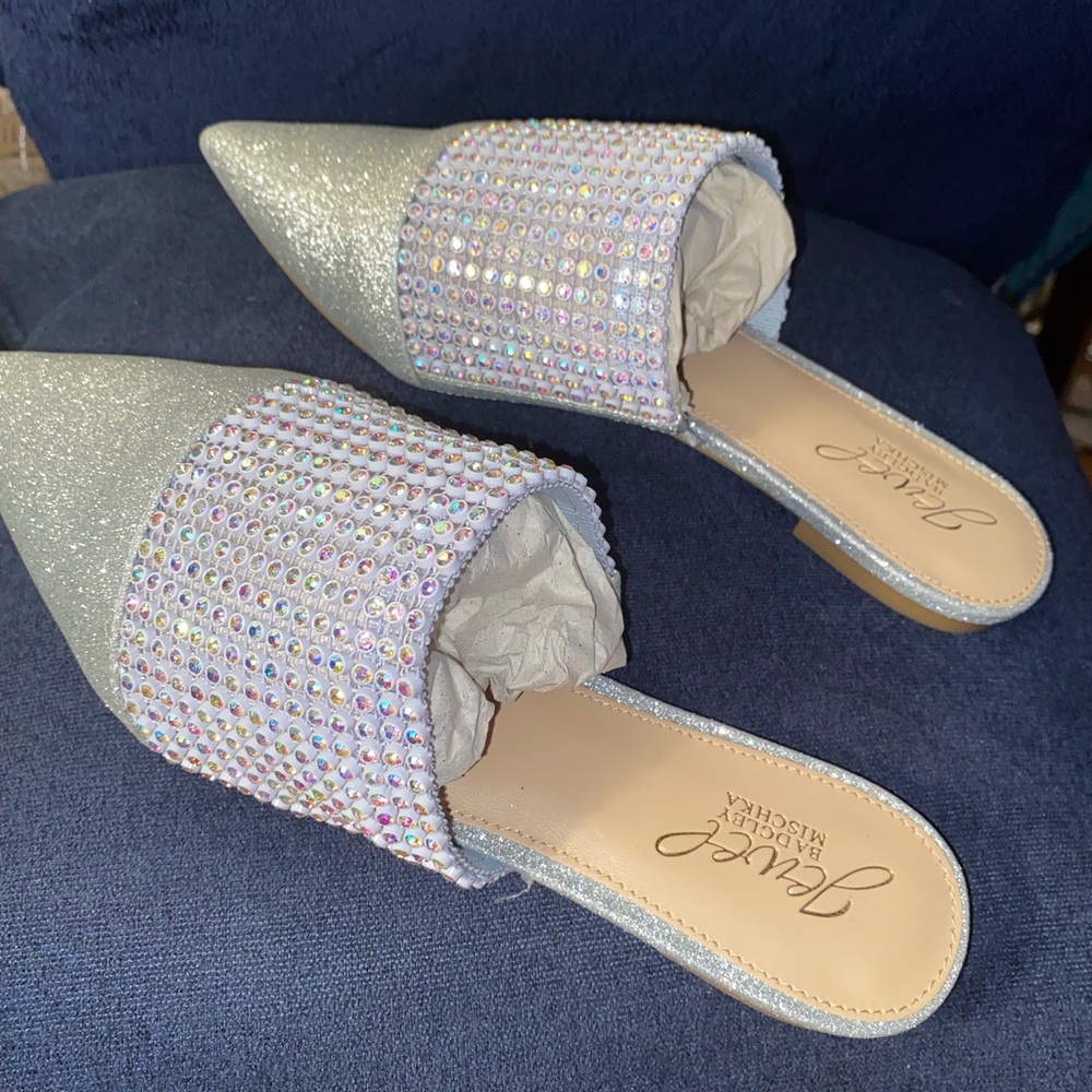 Badgley Mischka silver rhinestone💎 Felina flats